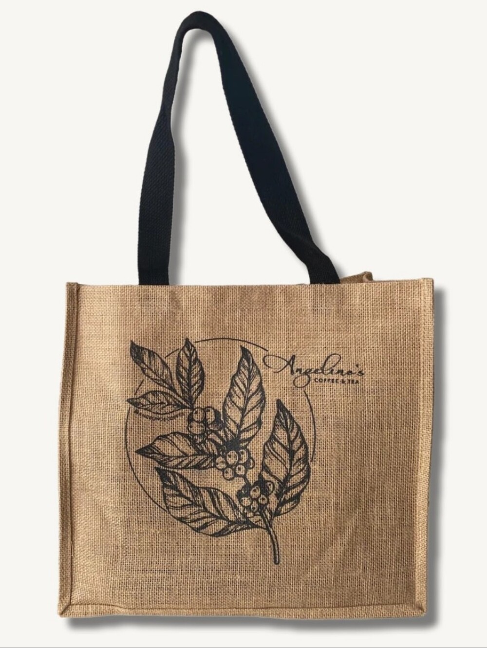 Natural Jute Tote Bag with Black Handles